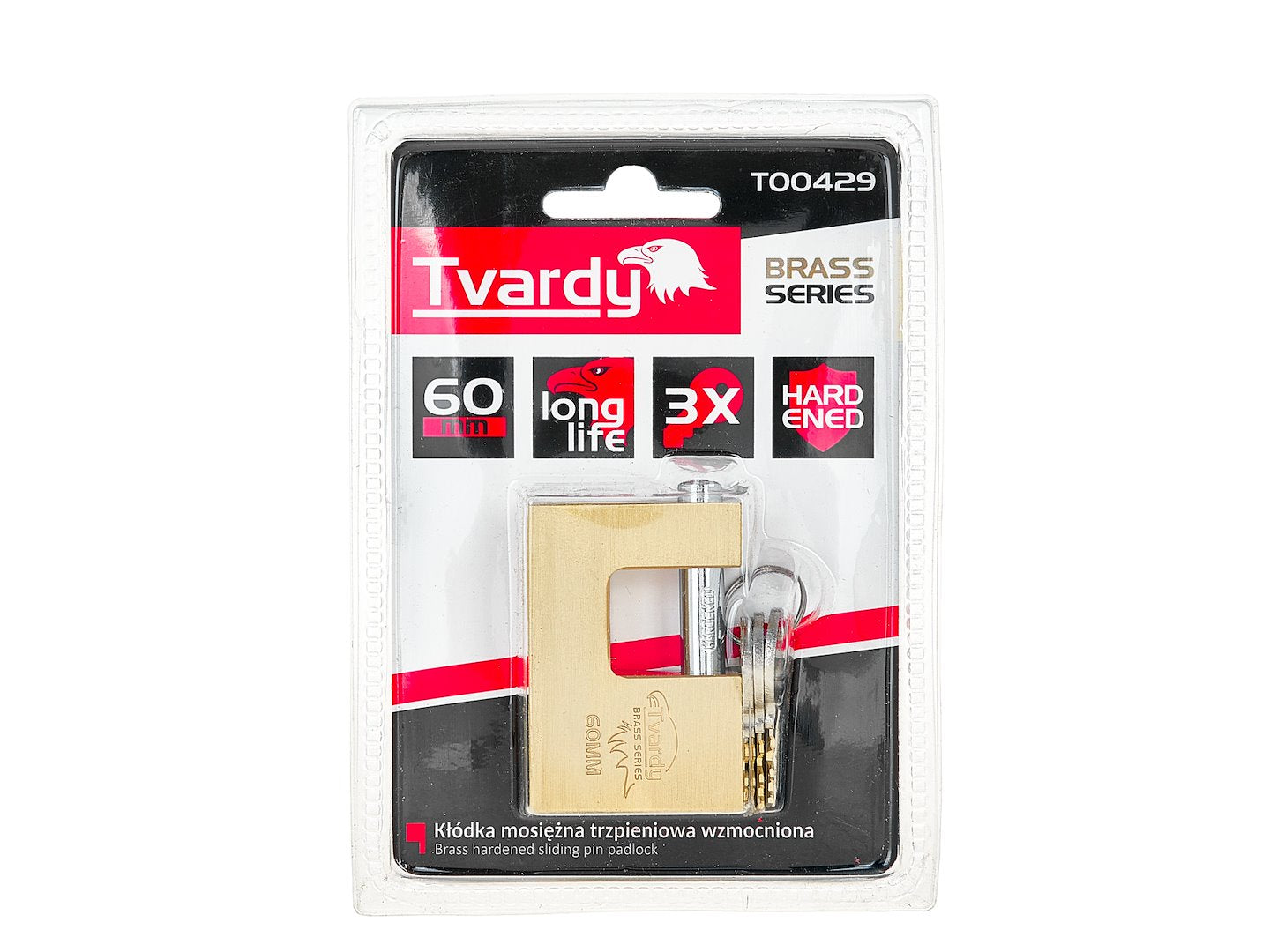 Brass hardened sliding pin padlock 60 mm BRASS-SERIES
