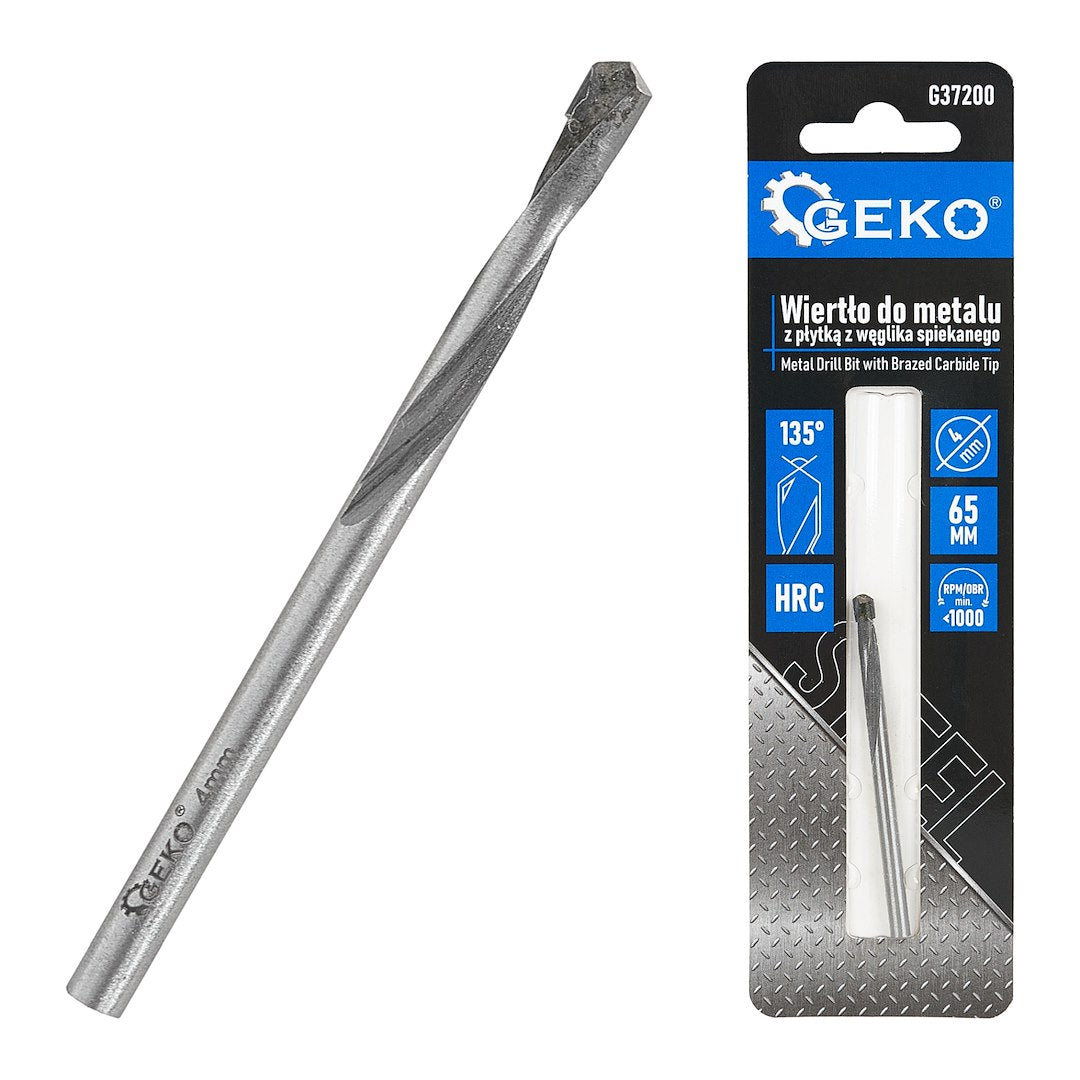 Metal drill bit with brazed carbide tip - 4 x 65 mm