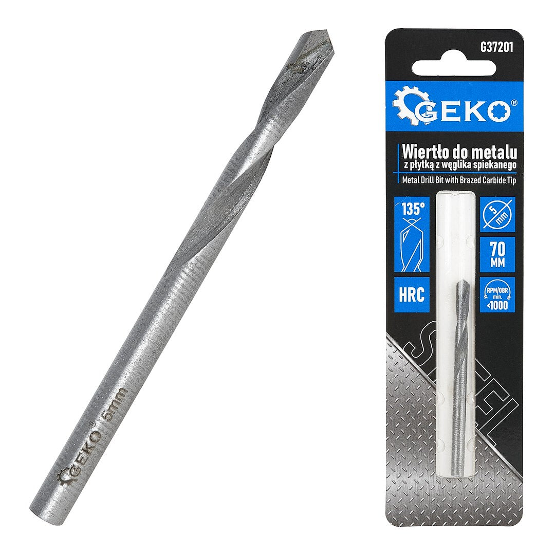 Metal Drill Bit with Brazed Carbide Tip - 5 x 70 mm