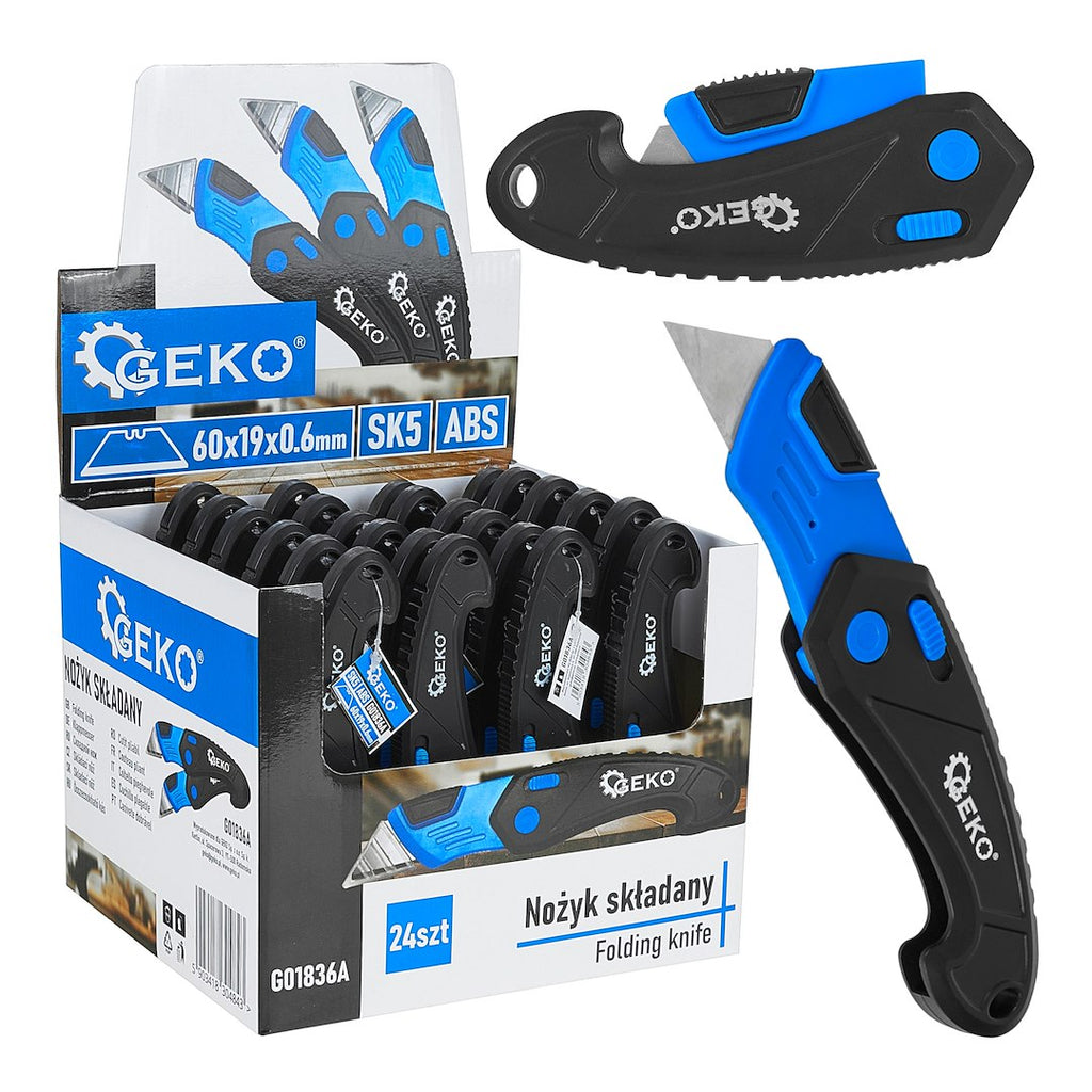 ABS Folding Knife with Trapezoidal Blade 60 x 19 x 0.6 mm SK5 – Pack of 24