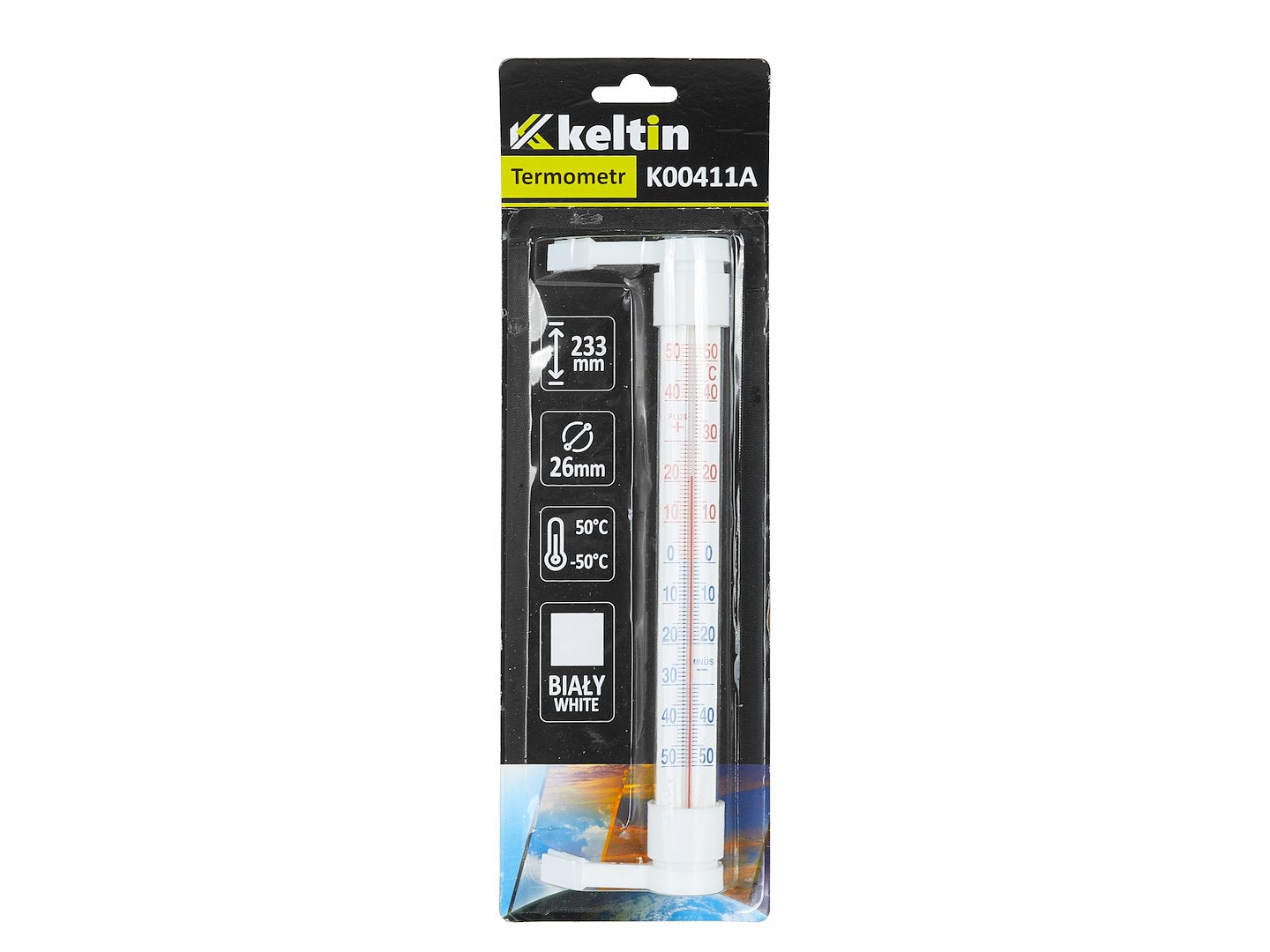 Outdoor window thermometer, 233 x 24 mm, white