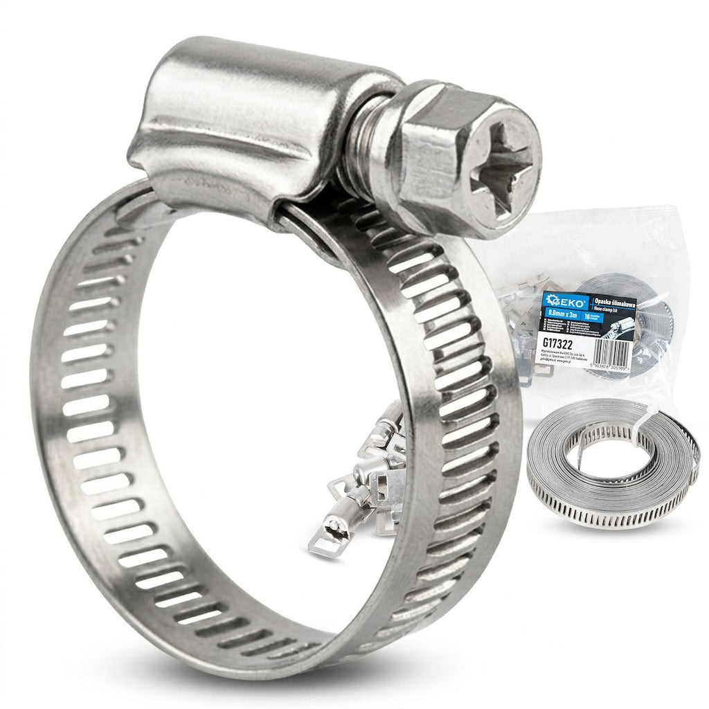 Hose clamp kit with 10 clamps, 8 mm x 3 m