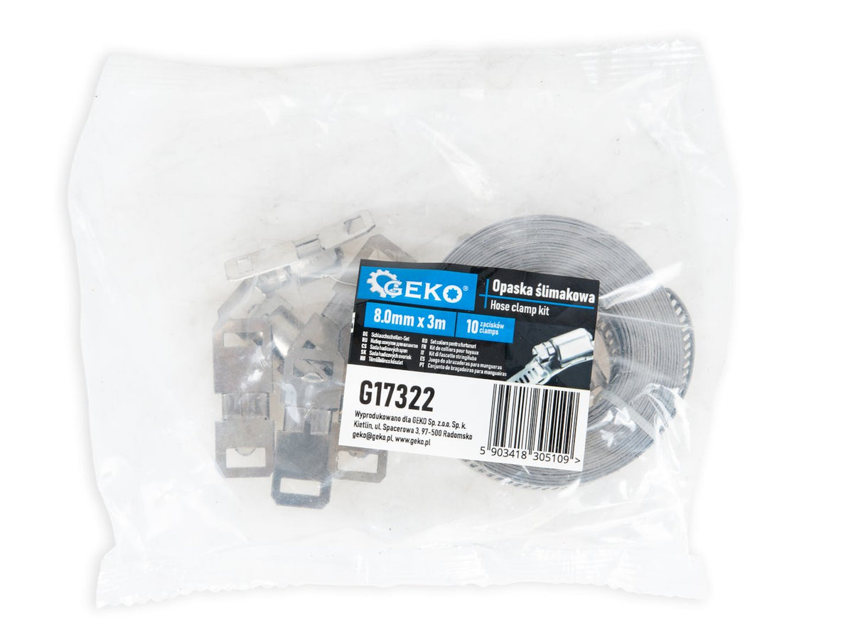 Hose clamp kit with 10 clamps, 8 mm x 3 m