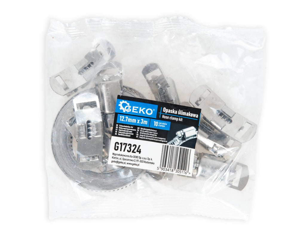 Hose clamp kit with 10 clamps, 12.7 mm x 3 m