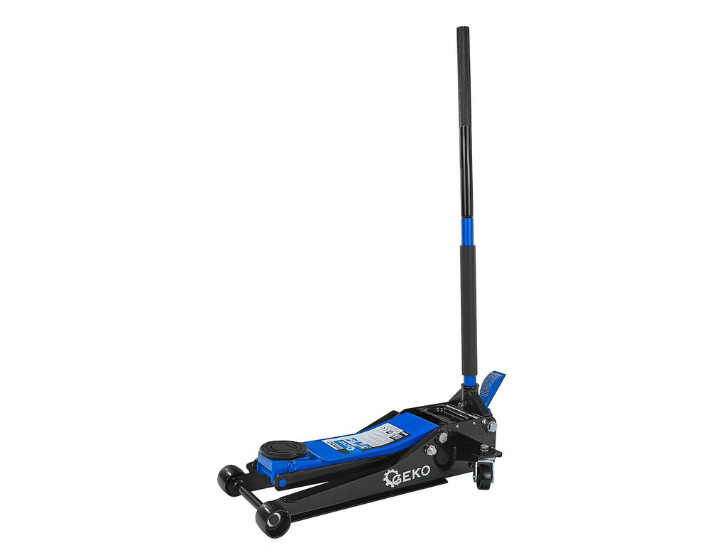 Low-profile floor jack 3T 75–505 mm with two pistons and foot pedal