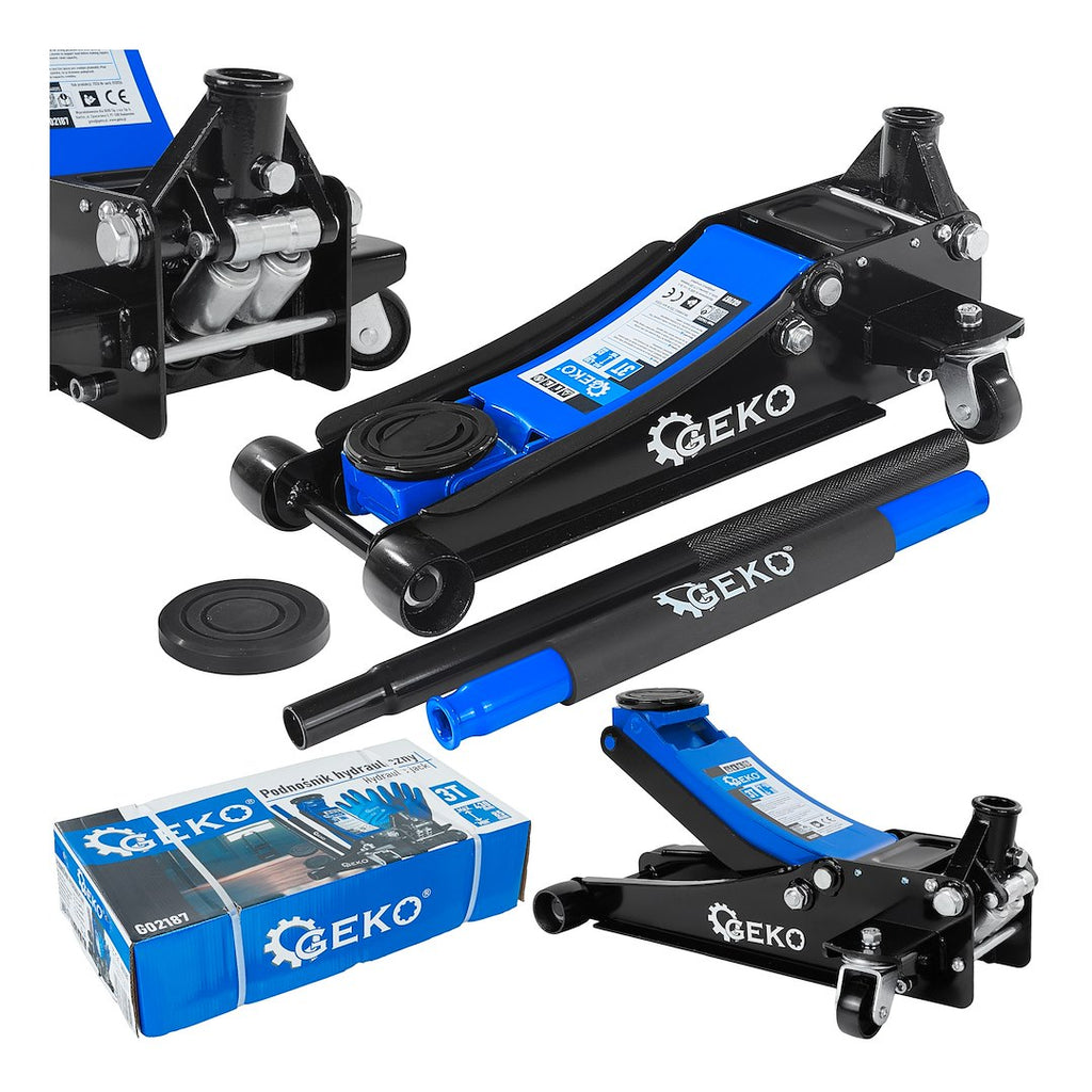 Low-profile floor jack 3T 85–430 mm with two pistons
