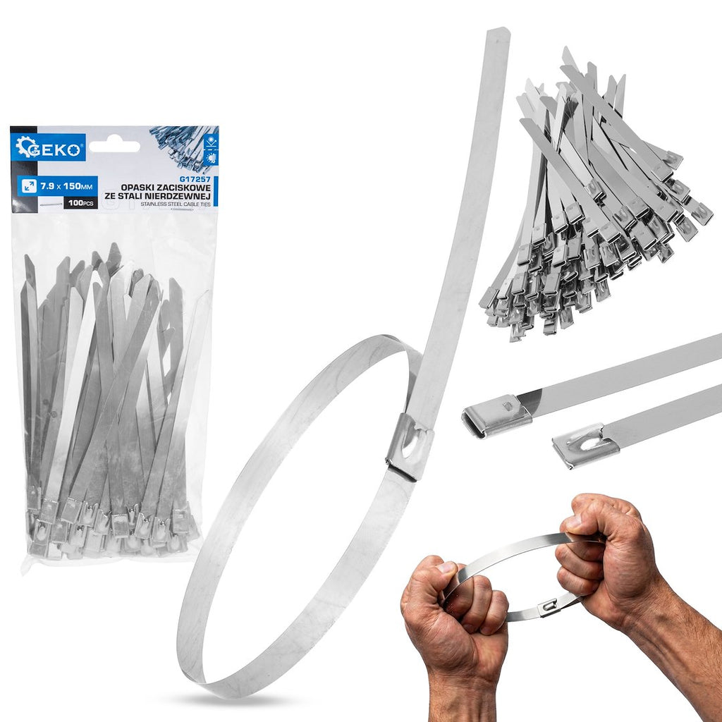 Stainless steel cable ties, 7.9 x 150 mm, 100 pcs.
