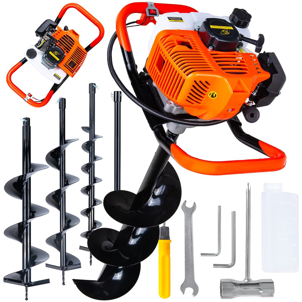 Petrol Earth Auger with Drill Bits (10 cm, 15 cm, 20 cm) and 50 cm Extension Adapter (1)
