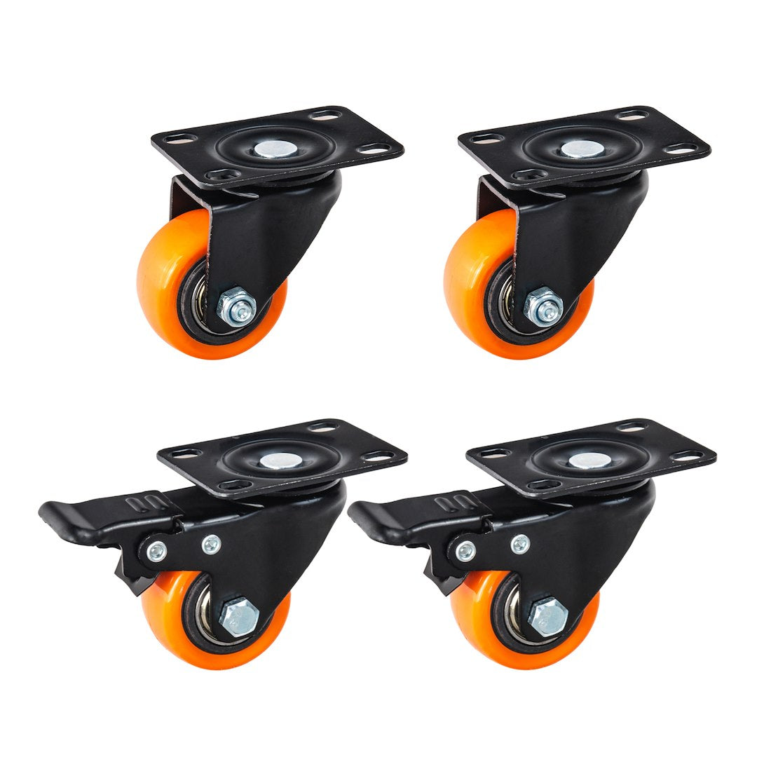 Set of 4 swivel caster wheels 40 mm, 40 kg – 2 with brake and 2 without brake