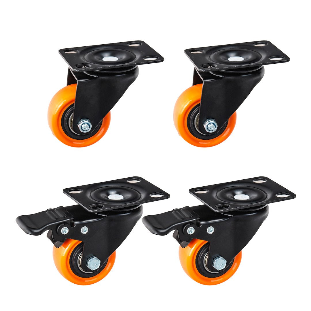 Set of 4 swivel caster wheels 50 mm 50 kg – 2 with brake and 2 without brake