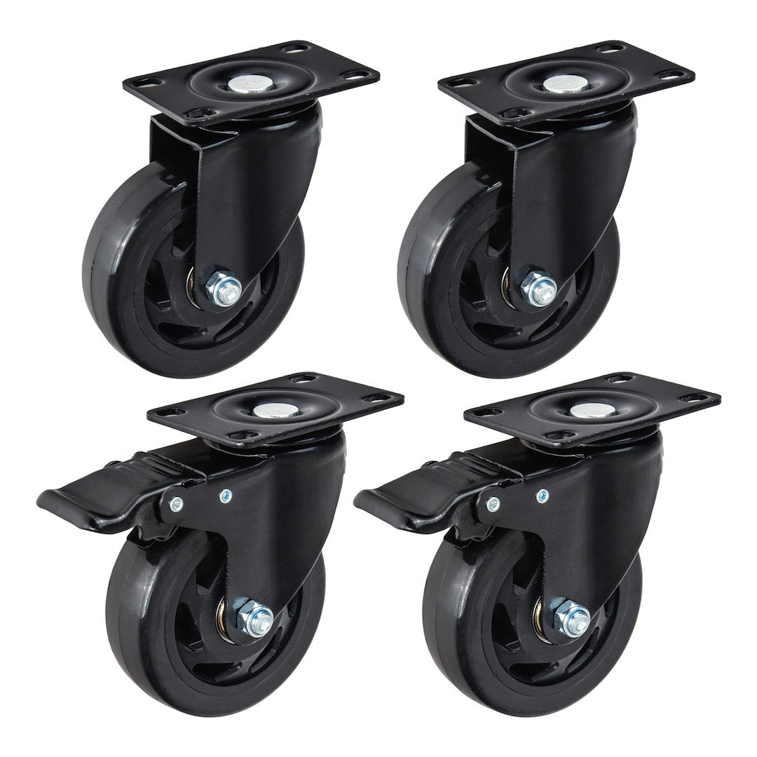 Set of 4 swivel caster wheels 100 mm 120 kg – 2 with brake and 2 without brake