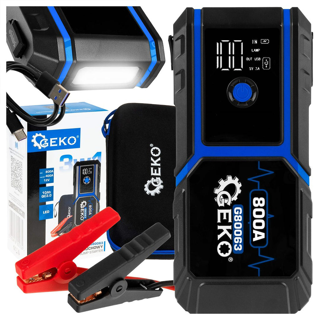 12V Jump Starter — 10000 mAh, 400A, LED, QC3.0