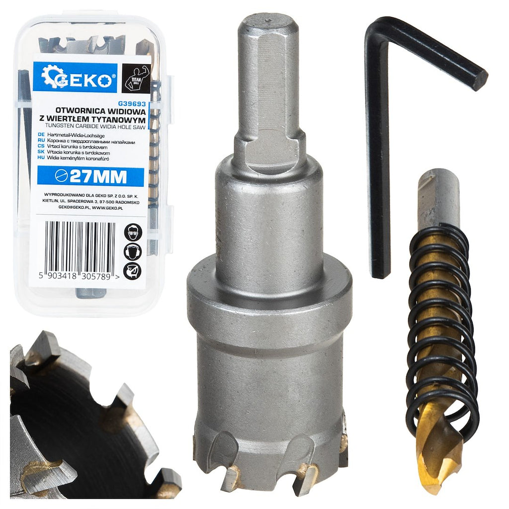 Tungsten carbide widia hole saw – 27 mm with titanium drill