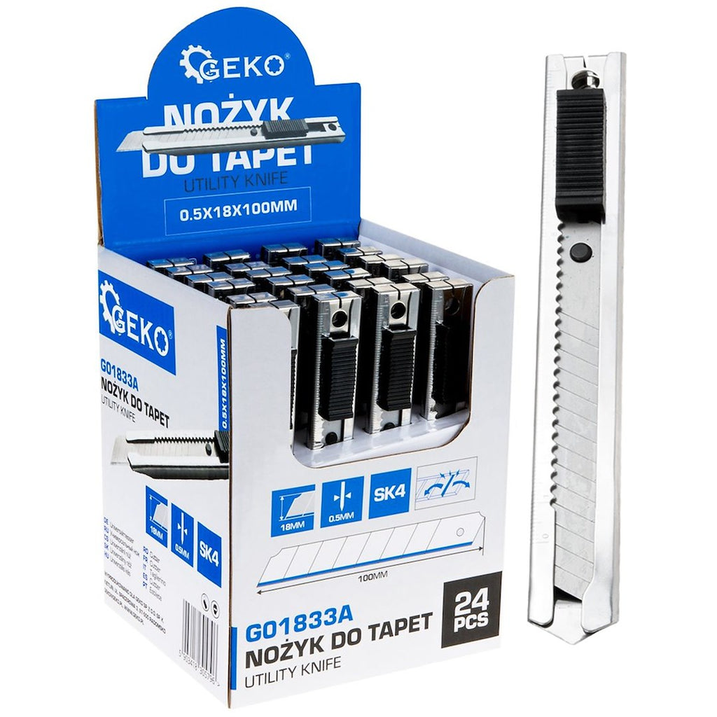Utility knife 100x18x0.5 mm SS SK4 – display box – Pack of 24