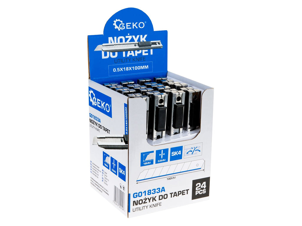 Utility knife 100x18x0.5 mm SS SK4 – display box – Pack of 24