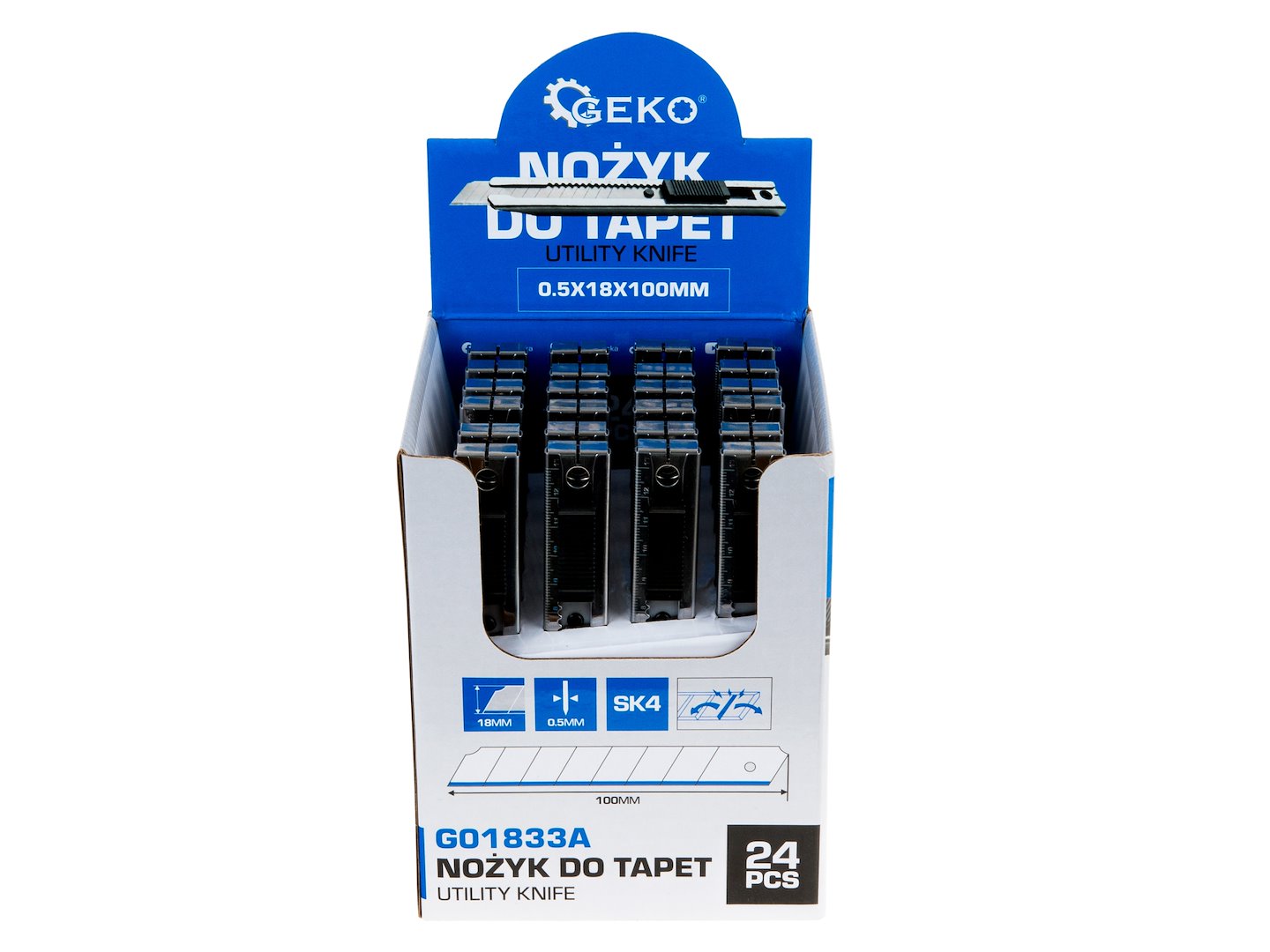 Utility knife 100x18x0.5 mm SS SK4 – display box – Pack of 24