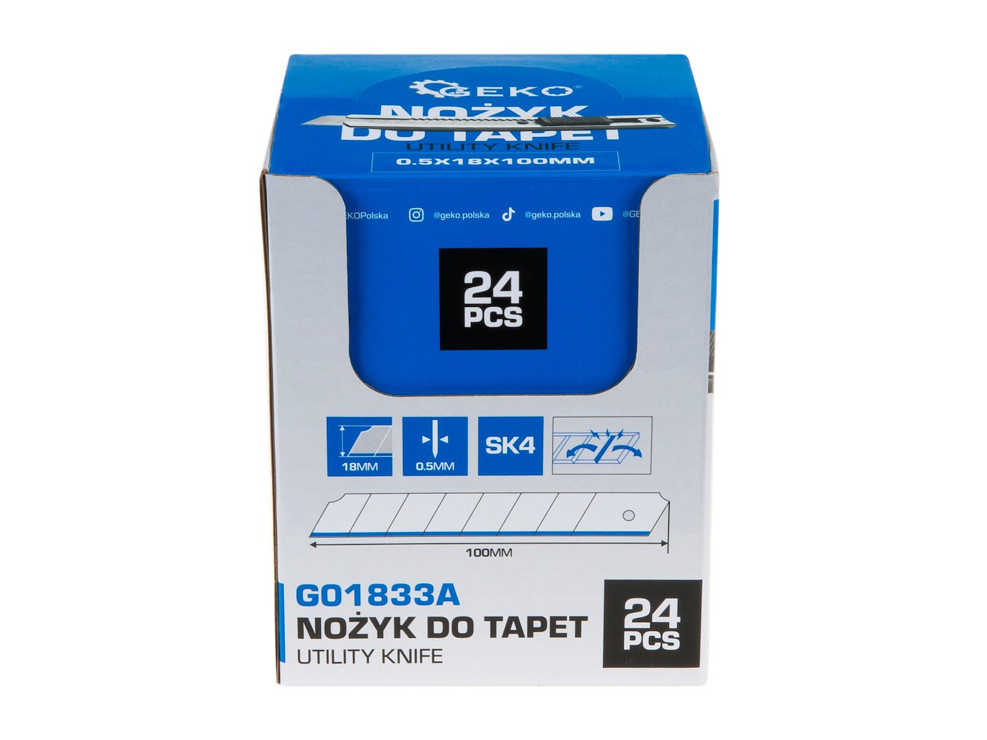 Utility knife 100x18x0.5 mm SS SK4 – display box – Pack of 24