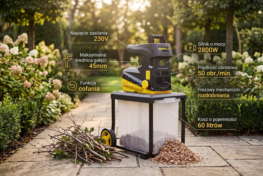 Silent Roller Garden Shredder with Collection Box 45 mm - 60 L