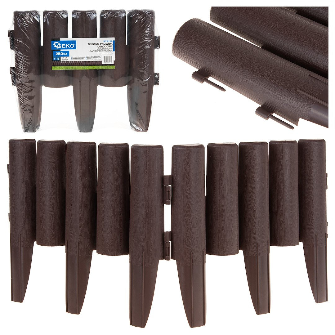 Garden Edging – Lawn Border Palisade, 2.5 m Set – Brown