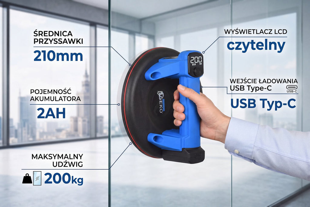 Battery vacuum suction cup 210mm 200kg 2x2.0Ah 7,4V