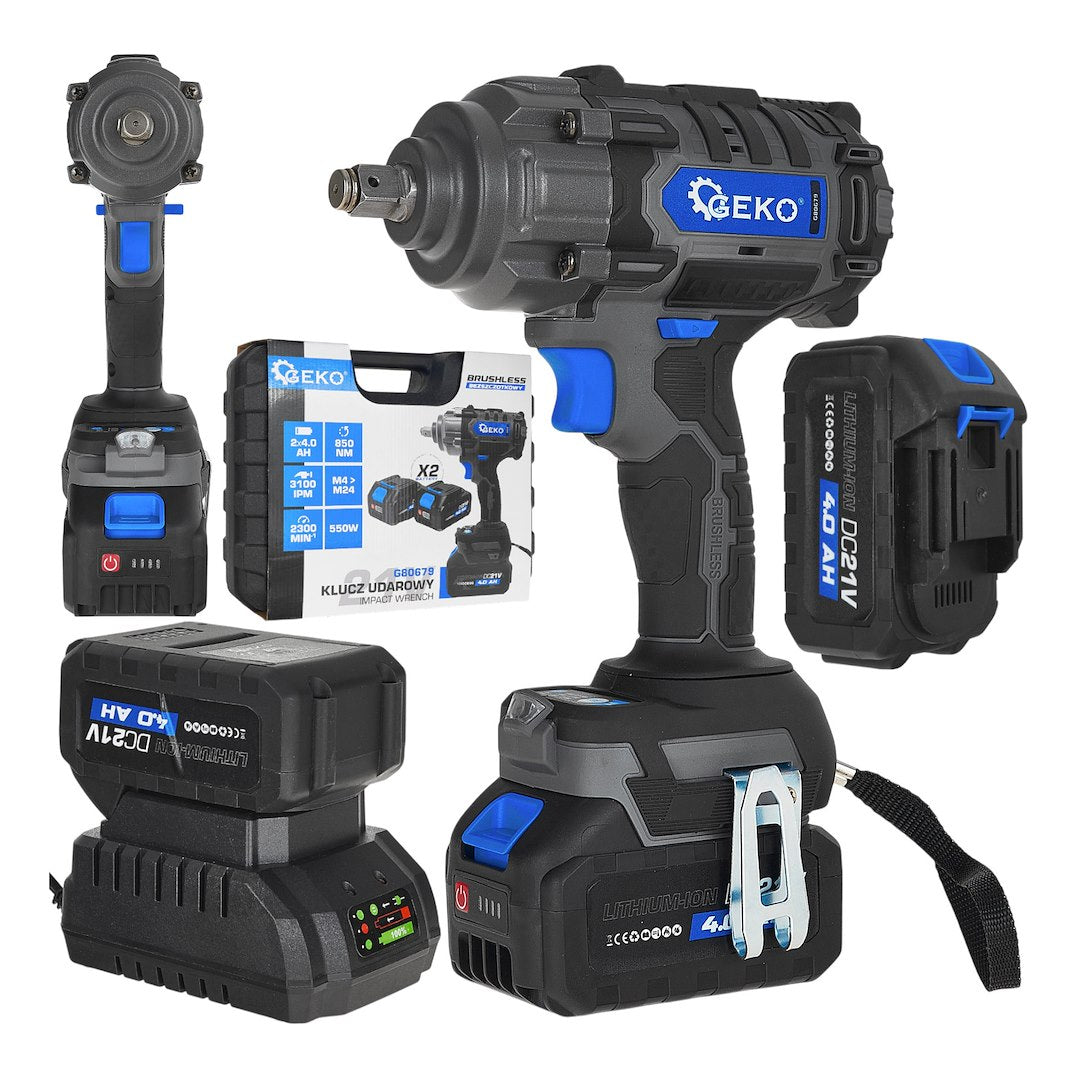 21V 850Nm Cordless Brushless Impact Wrench 2x4.0Ah