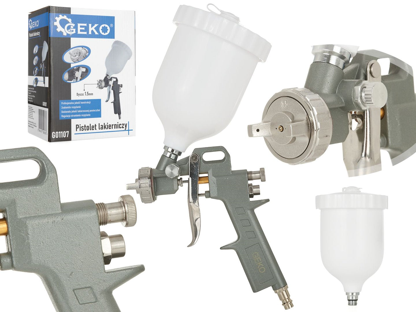 GEKO HVLP Spray Gun, 500 ml Aluminum Cup, 1.5 mm