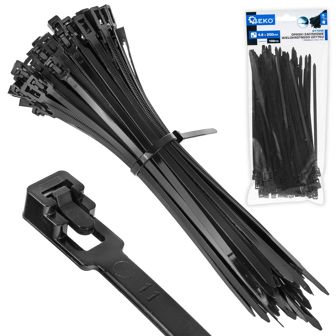 Reusable Cable Ties 4.8 x 200 mm, 100 pcs