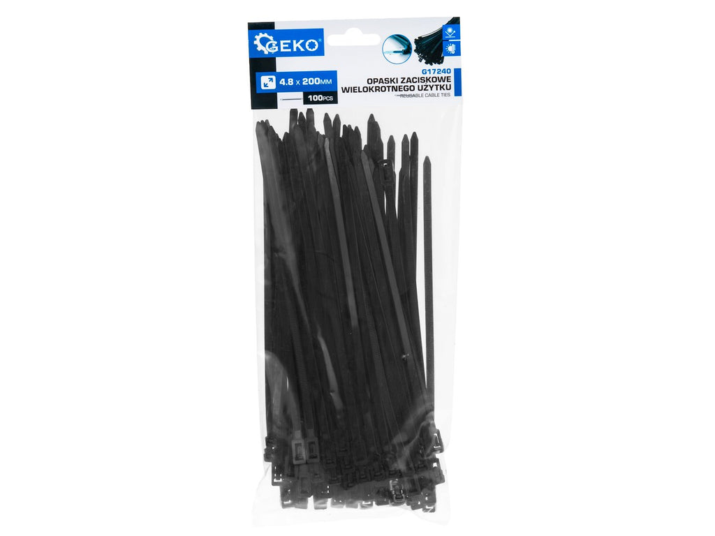Reusable Cable Ties 4.8 x 200 mm, 100 pcs