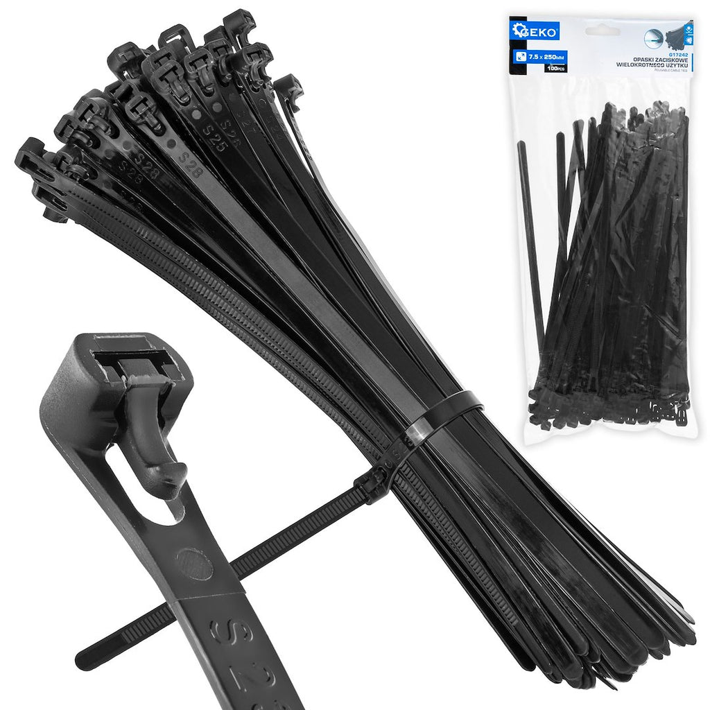 Reusable Cable Ties 7.5 x 250 mm, 100 pcs