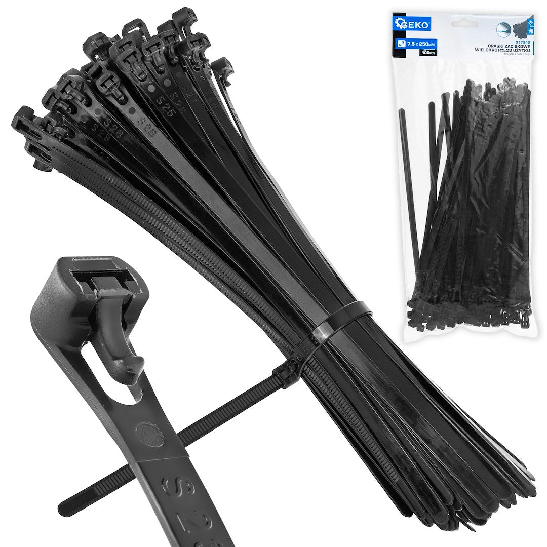 Reusable Cable Ties 7.5 x 250 mm, 100 pcs