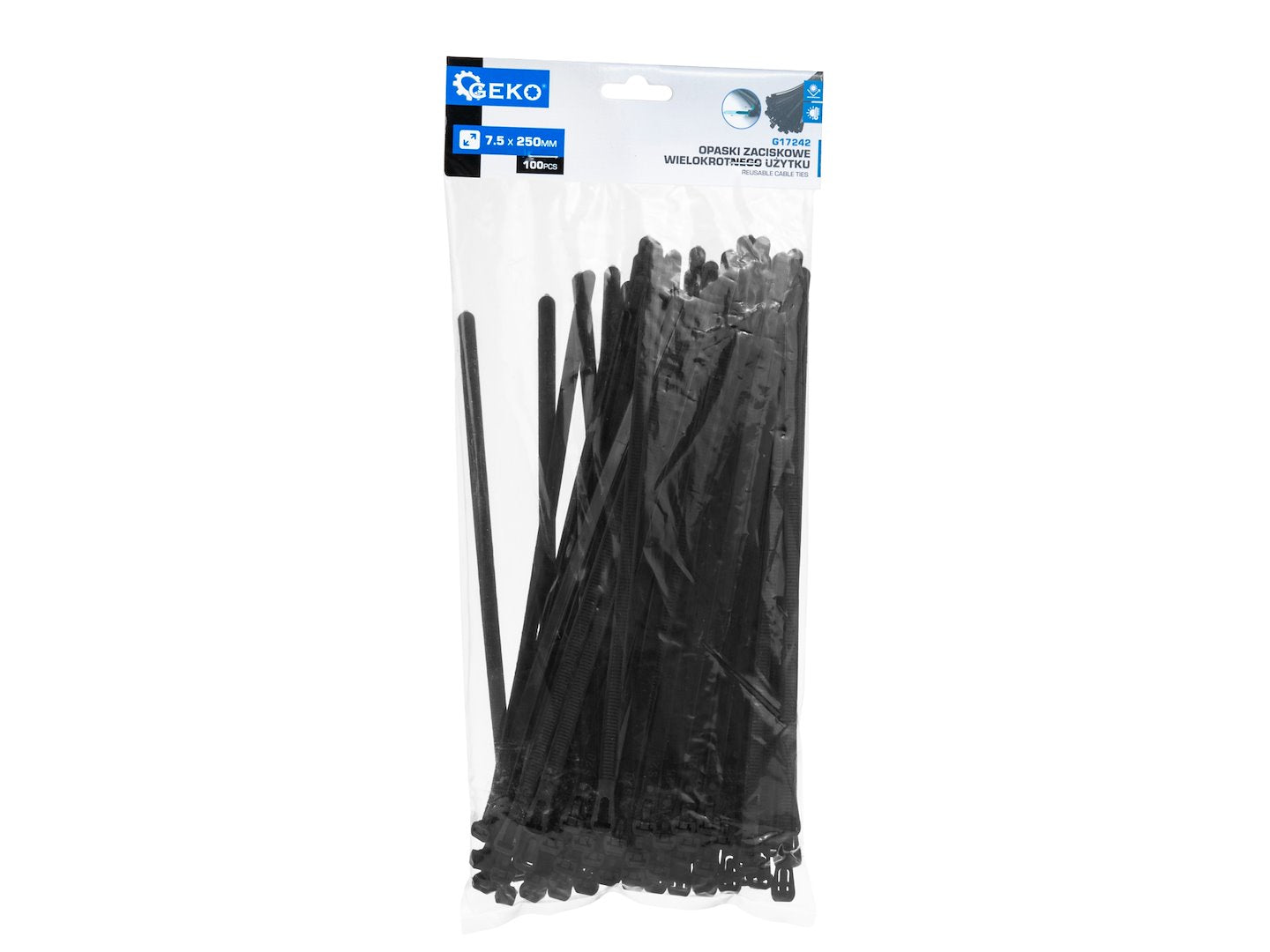 Reusable Cable Ties 7.5 x 250 mm, 100 pcs