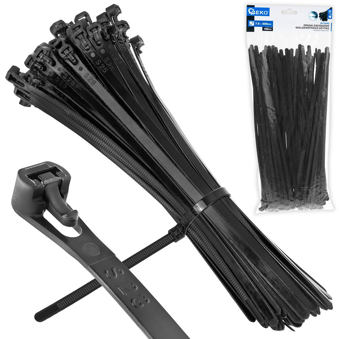 Reusable Cable Ties 7.5 x 300 mm, 100 pcs