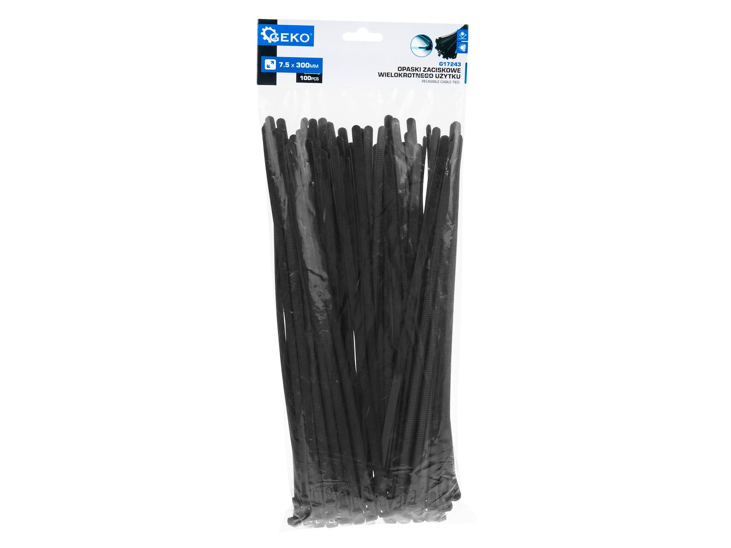 Reusable Cable Ties 7.5 x 300 mm, 100 pcs