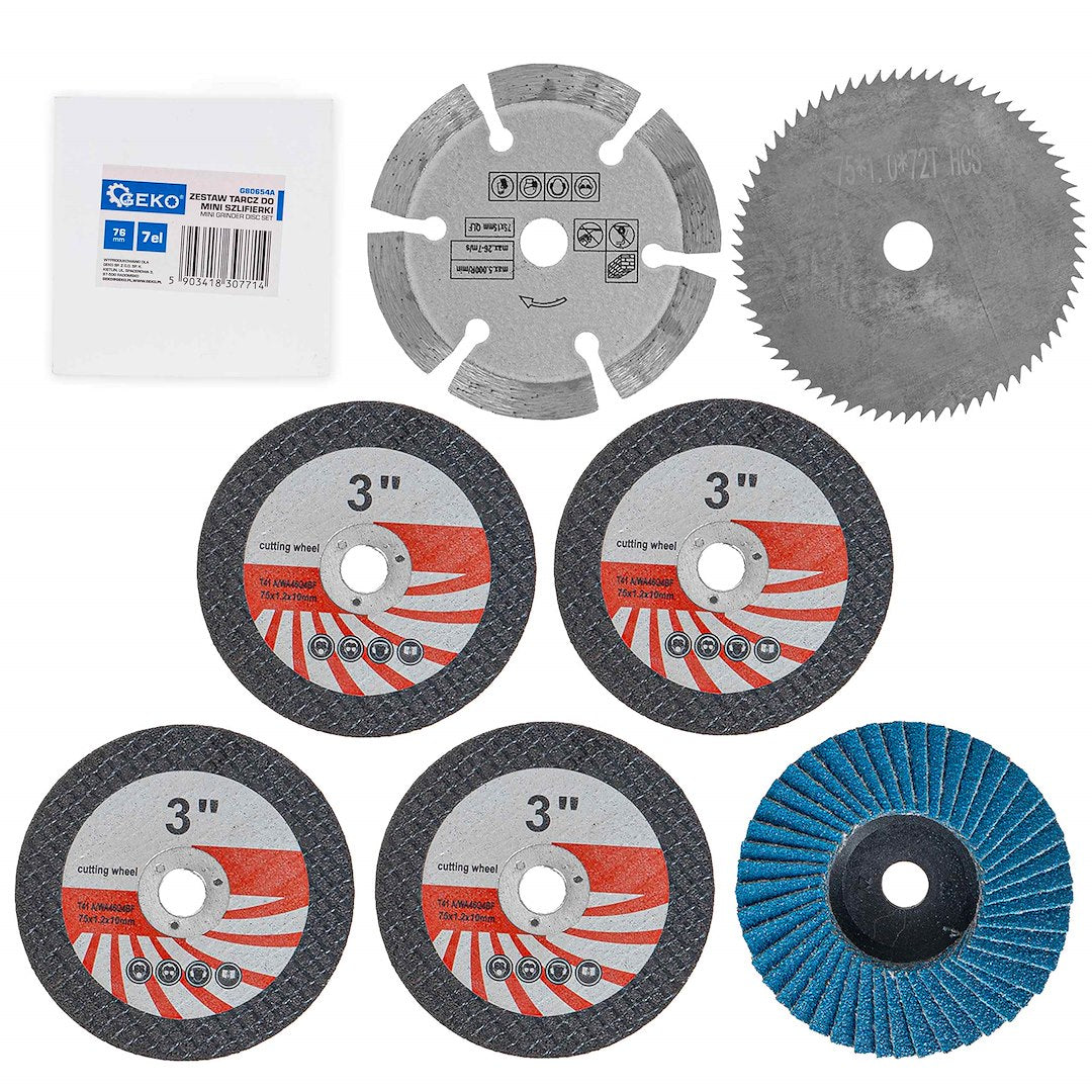 Set of discs for mini grinder, 76 mm, 7 pcs.
