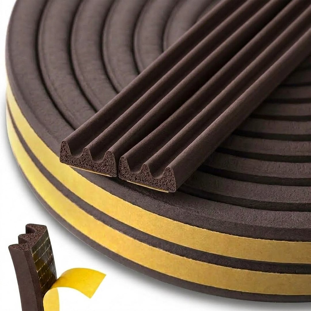Self-adhesive EPDM seal for windows and doors, E type, 9 x 4 mm, 150 m, brown