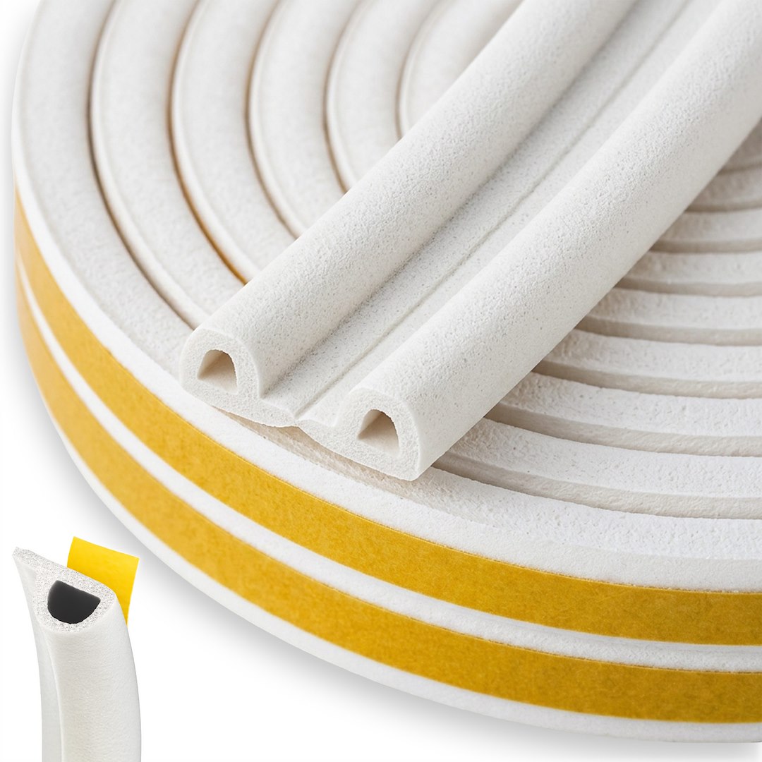 Self-adhesive EPDM seal for windows and doors, type P, 9x5.5 mm, 100 m, white