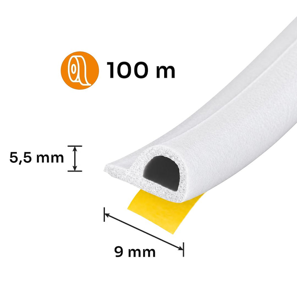 Self-adhesive EPDM seal for windows and doors, Type P, 9x5.5mm, 100m, brown