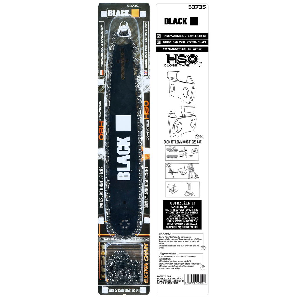 Guide Bar for 2 Chains, 15", 38 cm, 0.325 Pitch, 1.5 mm, 64 Drive Links