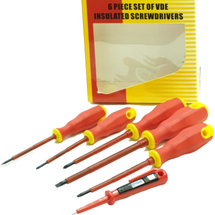VDE Insulated Screwdriver Set with Tester, 6 pcs