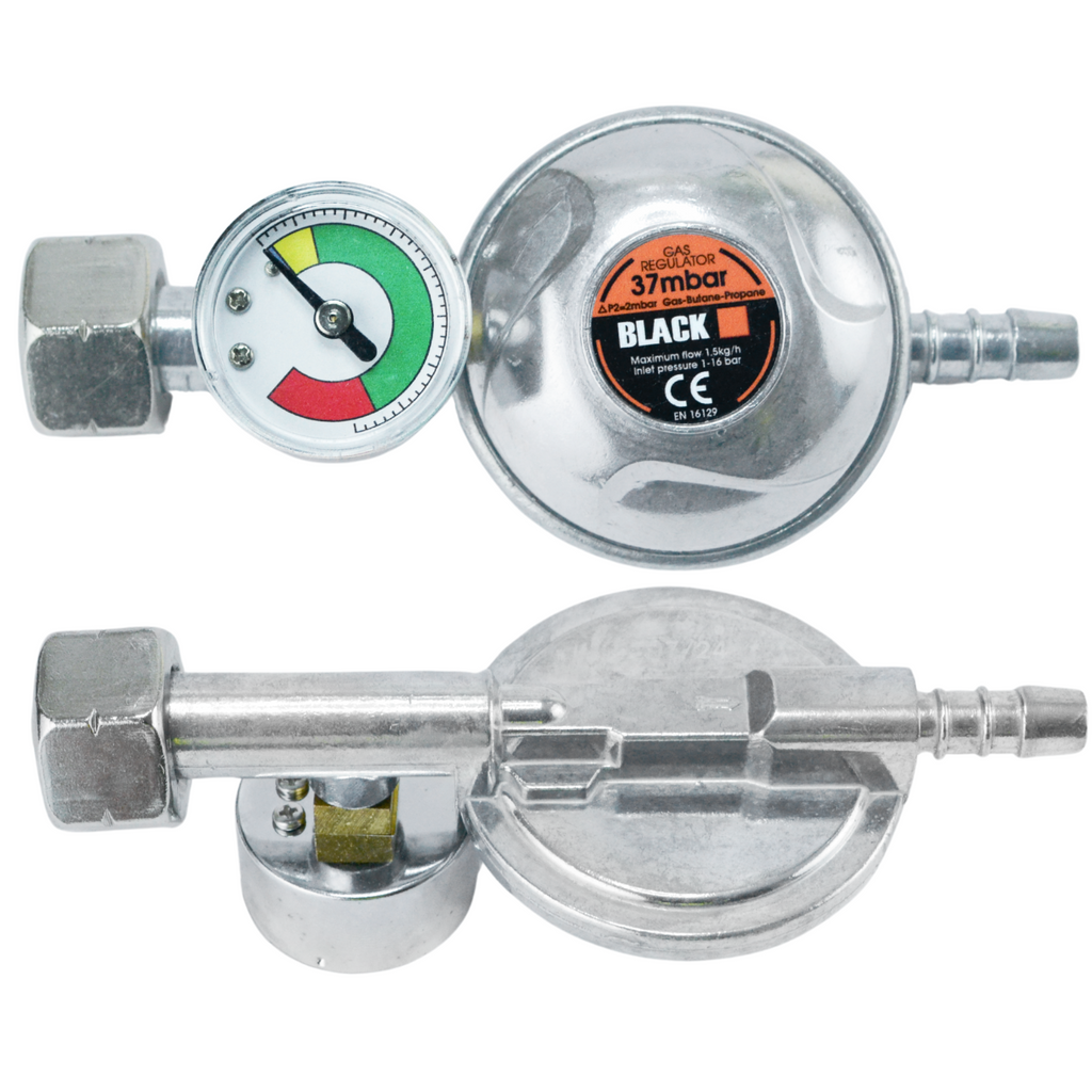 Gas Cylinder Reducer 11kg Propane Butane LPG Pressure Gauge 37 mbar Black