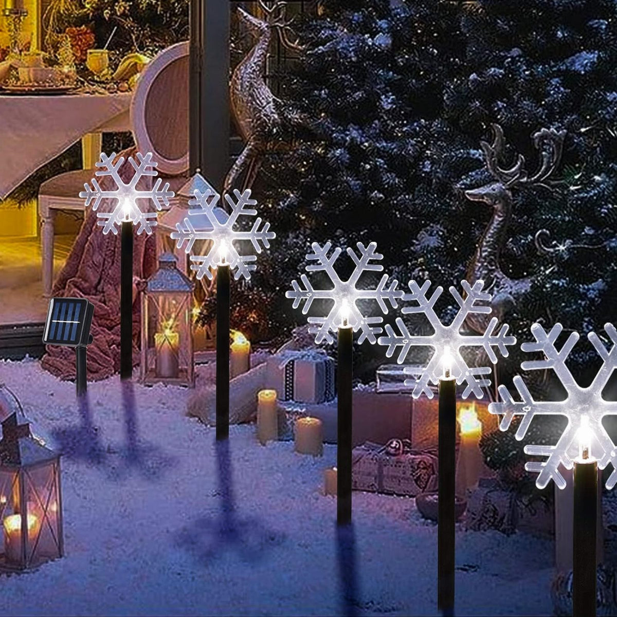 Päikeseenergial töötavad lumehelbekujulised LED-maavalgustid 5 tk RC-K-2760