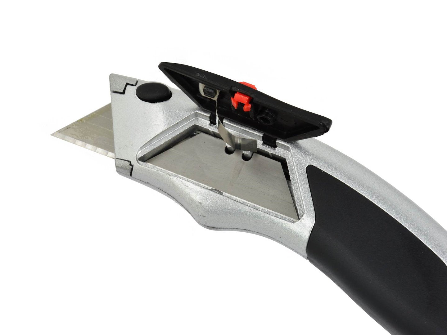 Wallpaper utility knife with blade magazine — aluminum, rubberized, 19 mm trapezoidal blade + 5 blades