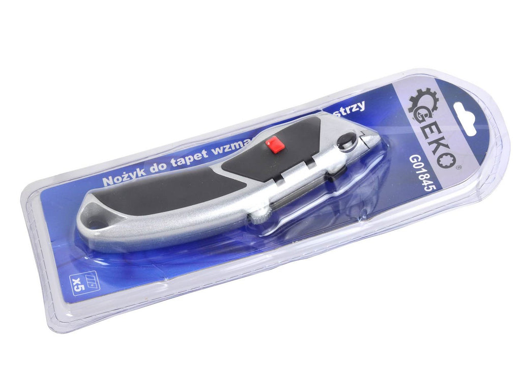 Wallpaper utility knife with blade magazine — aluminum, rubberized, 19 mm trapezoidal blade + 5 blades