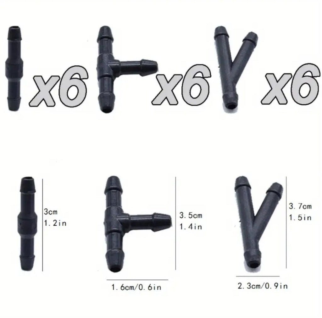 18-osaline klaasipesu ühenduste komplekt, 3 tüüpi (18 tk)