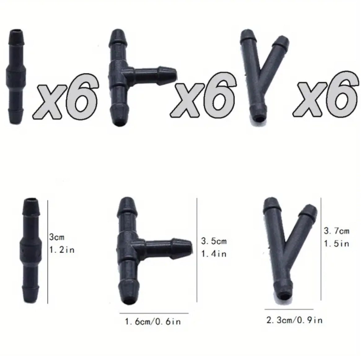 18-osaline klaasipesu ühenduste komplekt, 3 tüüpi (18 tk)