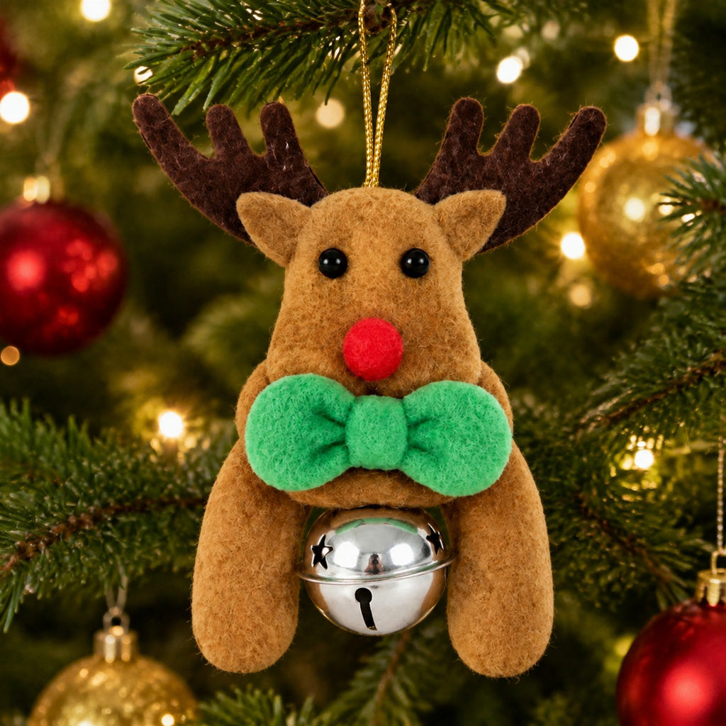Christmas Reindeer Ornament with Hanging Loop and Bell 12cm