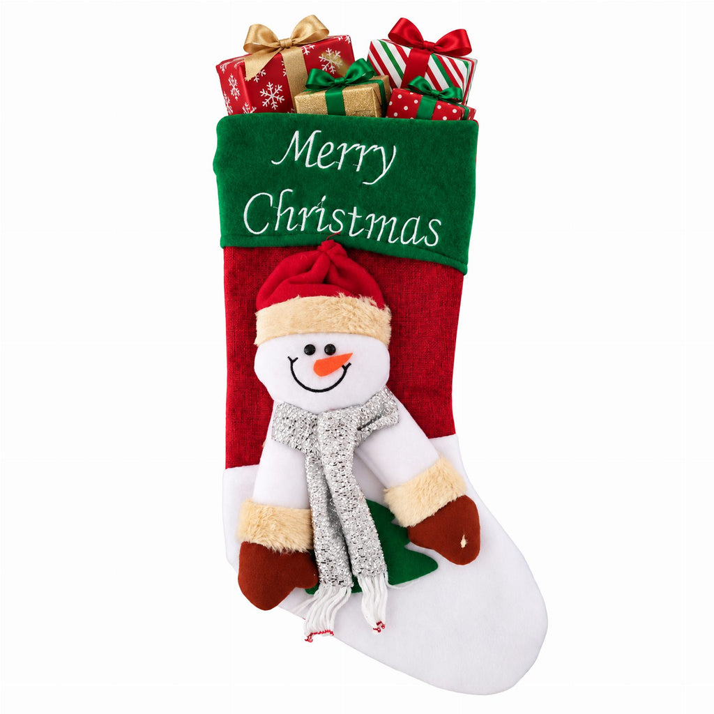 Christmas Stocking Santa Boot with Snowman Bag 1 pc
