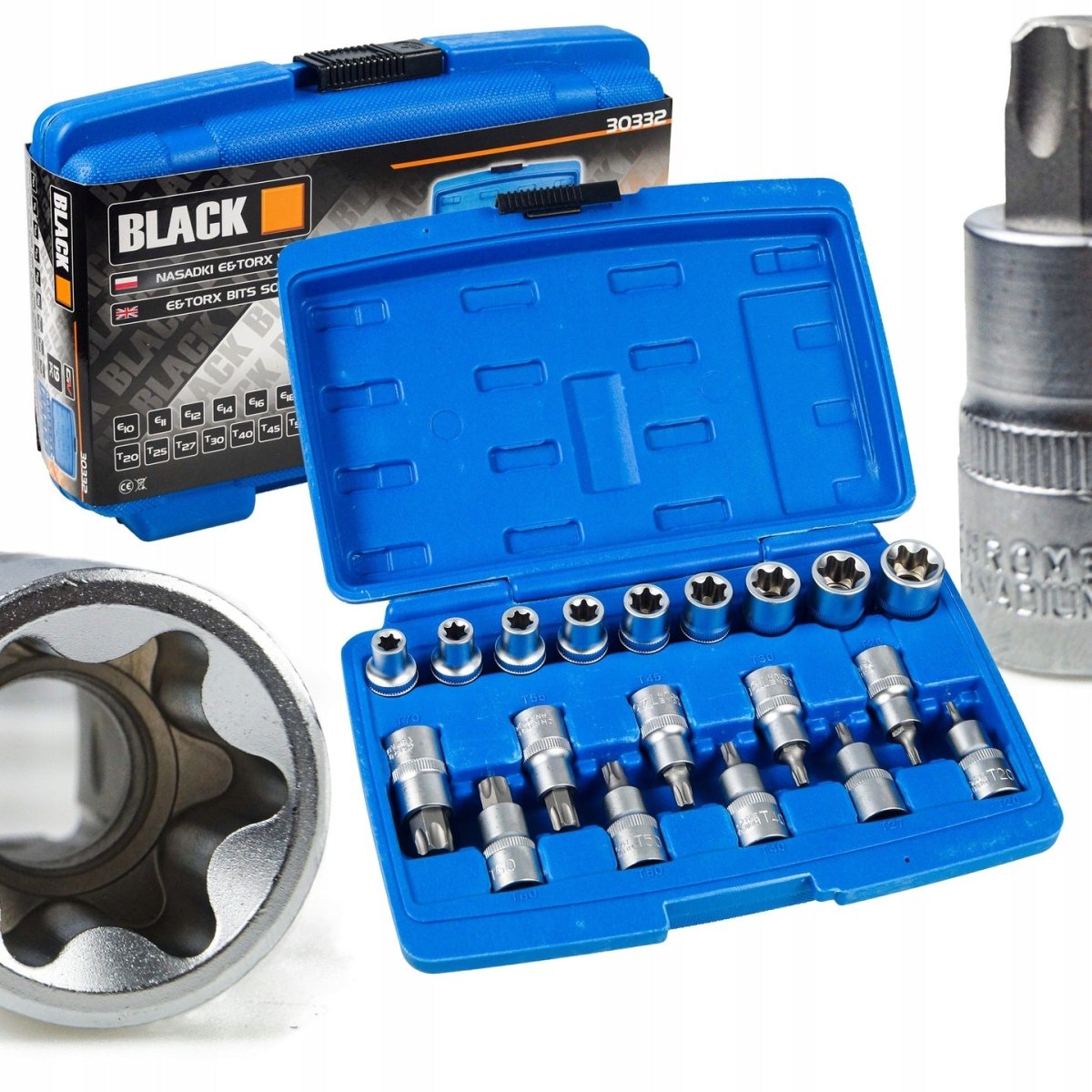 19-osaline 1/2" E-TORX ja TORX padrunite komplekt