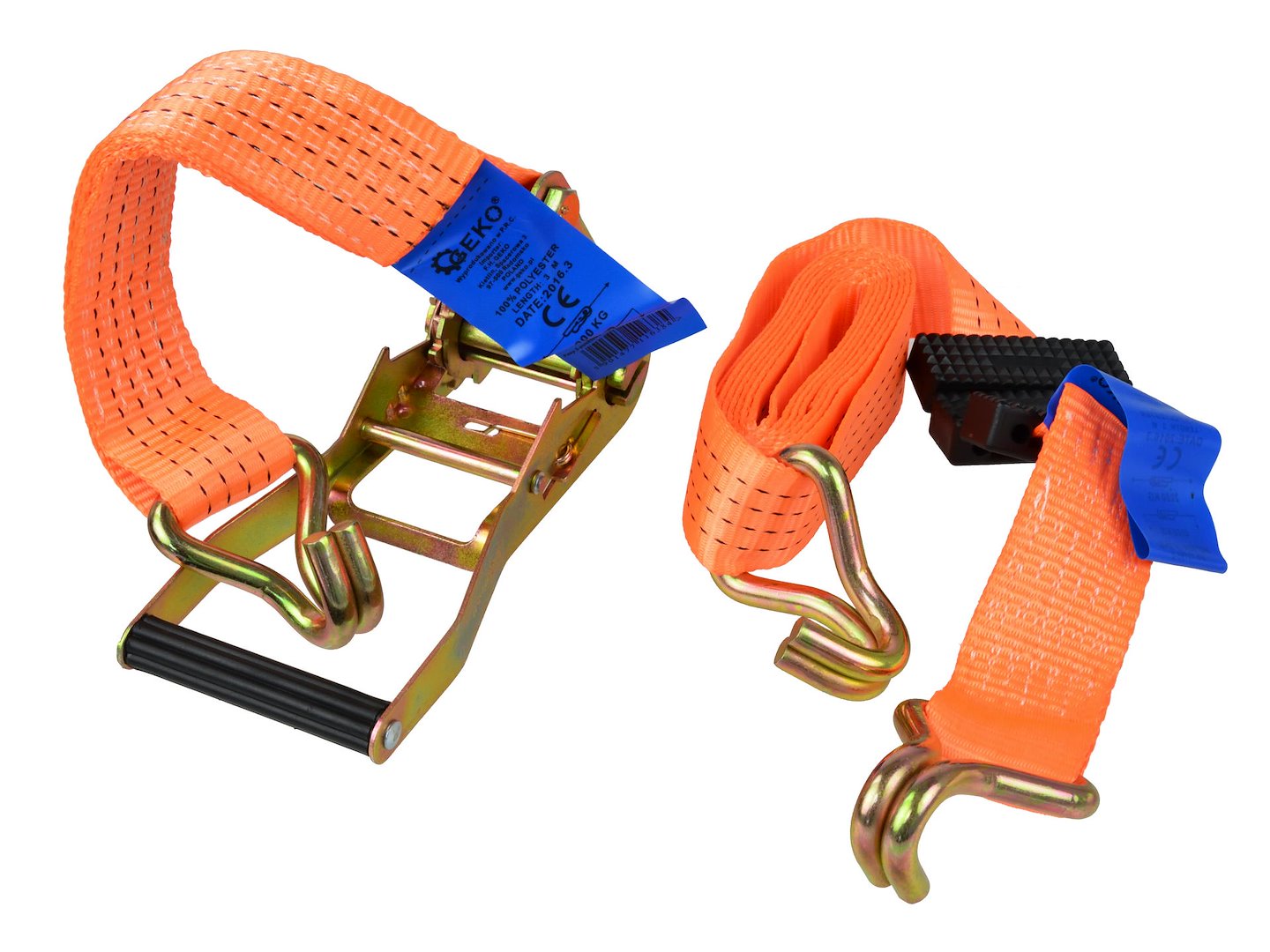 Car Transporter Ratchet Tire Straps for Trailers - J-hooks, 3 m, 4T, 50 mm