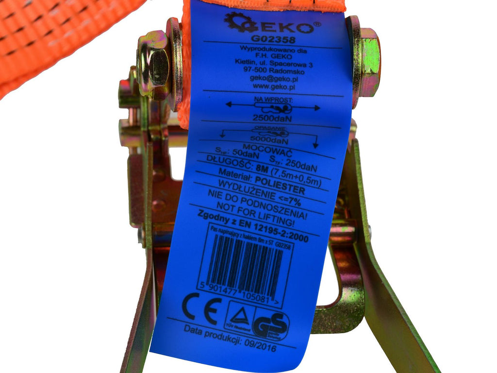 Ratchet Tie Down Strap with J-Hooks 8 m / 5000 kg / 50 mm